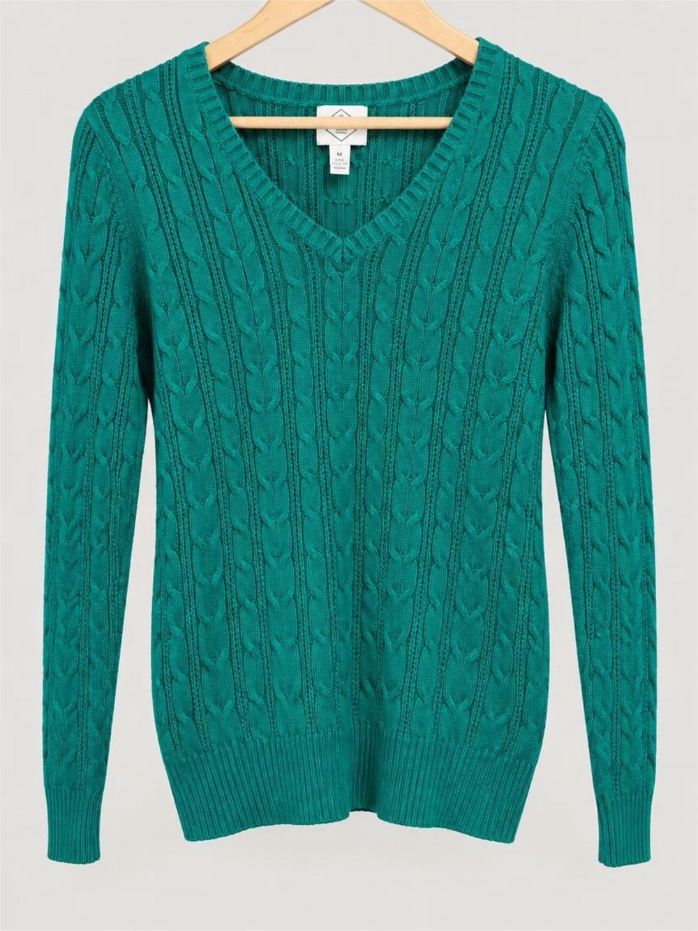St. John's Bay Teal Cable-Knit V-Neck Sweater